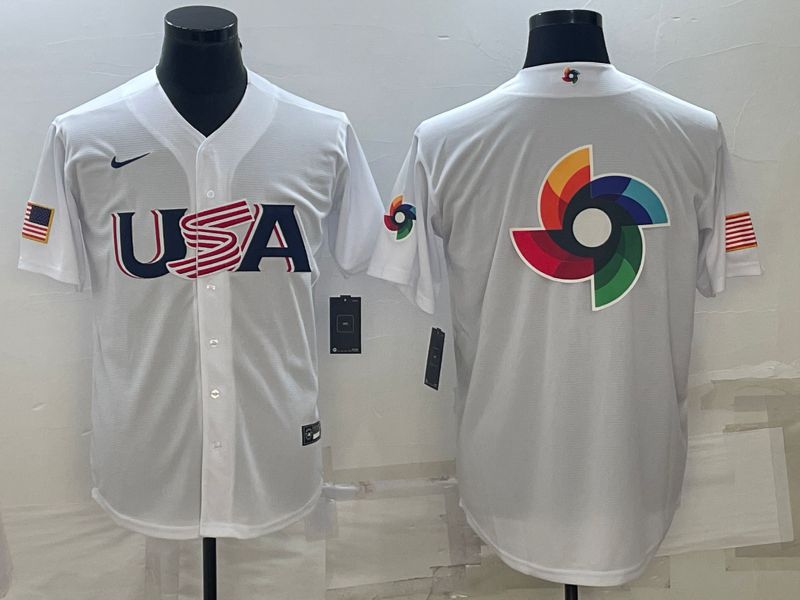 Men 2023 World Cub USA Blank White Nike MLB Jersey5